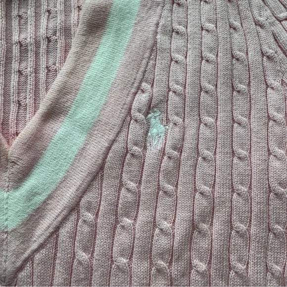 Ralph Lauren Y2K Pink Cable-Knit V-Neck Short Sleeve Sweater 100% Cotton S - Picture 3 of 5
